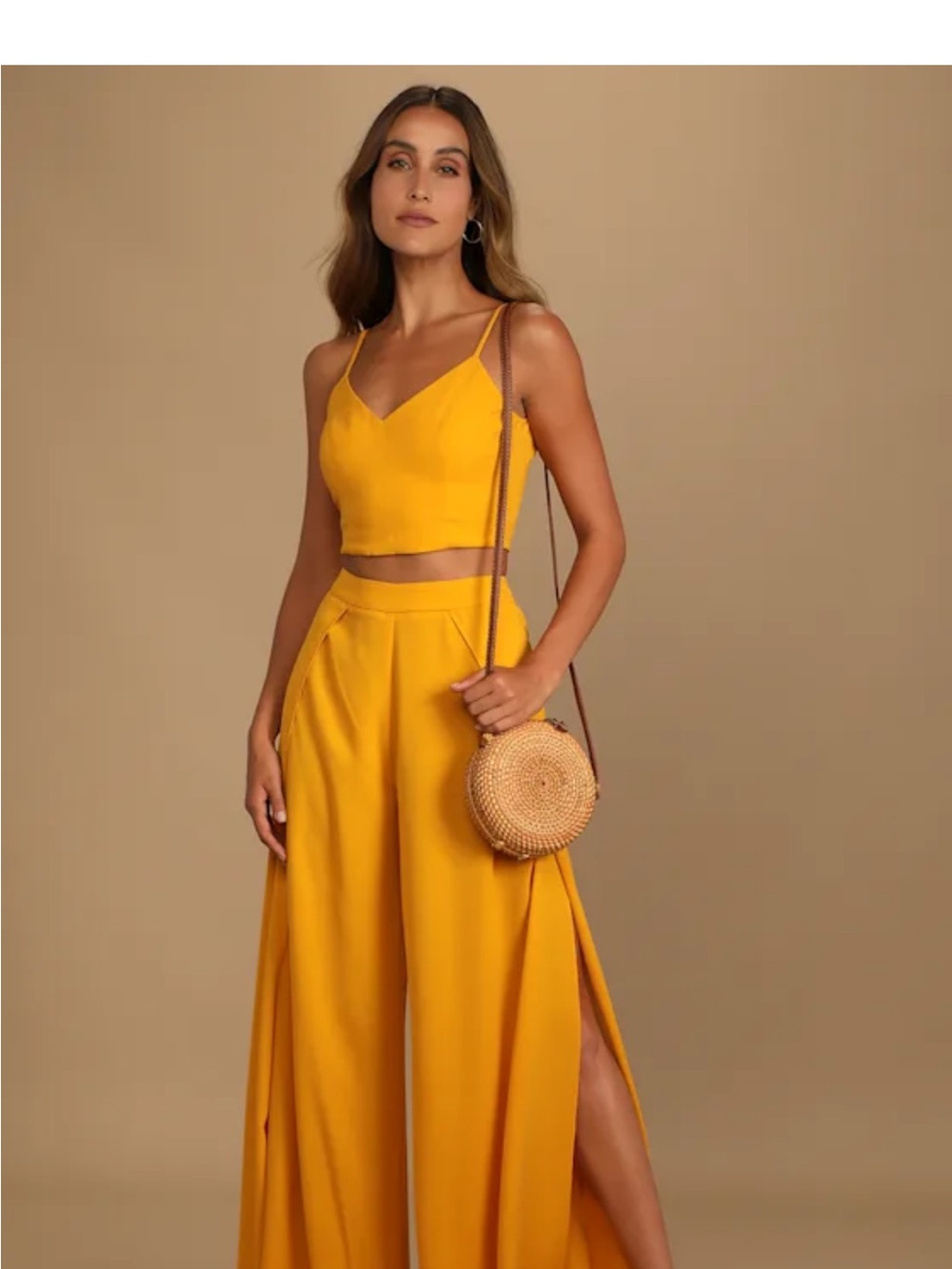 Lulu's Out Tonight Mustard Yellow Two-Piece Jumpsuit NWT
